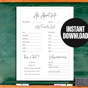 All About Me Worksheet Middle School High School For Teachers Adults New Employee Printable Survey Template For Student Classroom Gift Ideas