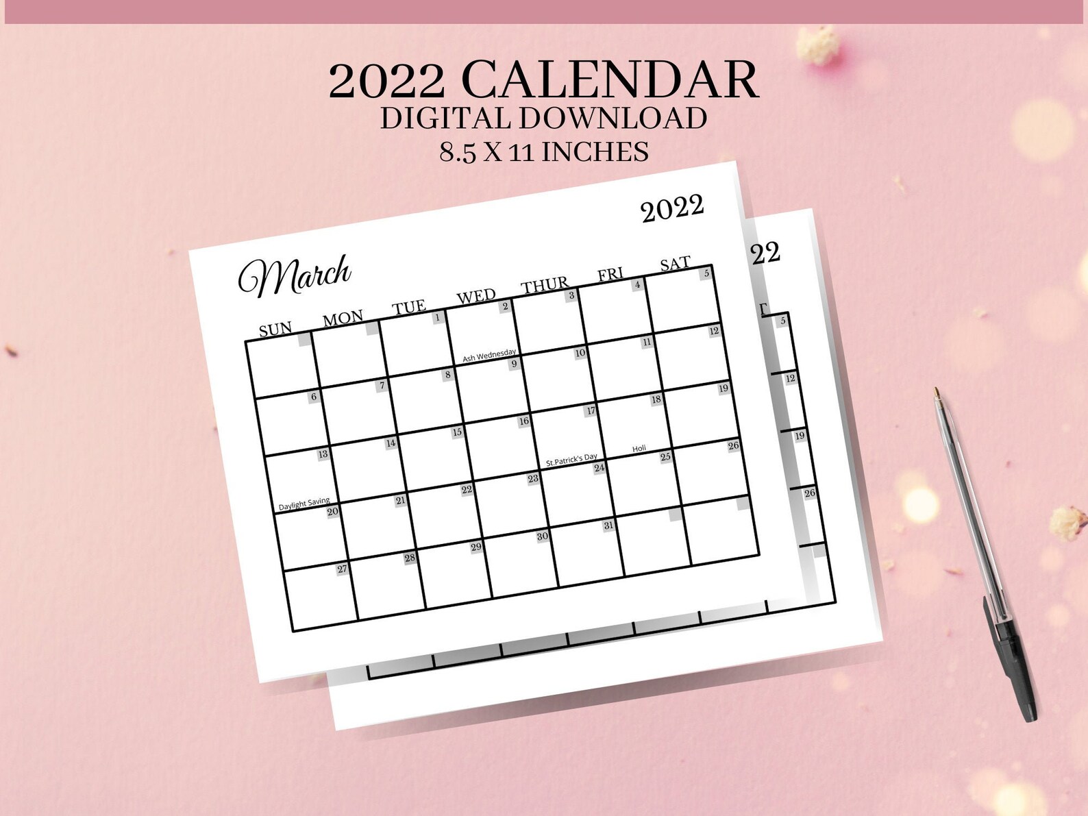 printable calendar 2022 2022 printable calendar with etsy