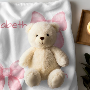 Personalized Pink Coquette Throw Blanket, Coquette Core Aesthetic, Baby Nursery Pink Bow Blanket, Girly Room Decor Blanket, Baby Shower Gift