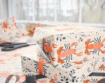 Lobster Wrapping Paper, Fisherman Aesthetic Birthday, Trendy Gift Wrap, Ocean Beach Lover Birthday Gift Wrapping Roll For Fishing Lover Men