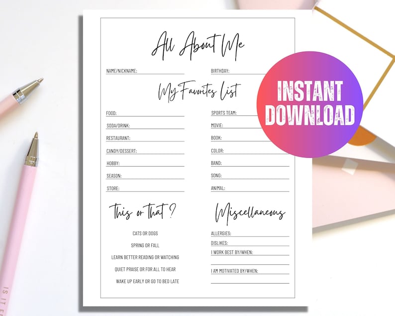 all about me printable