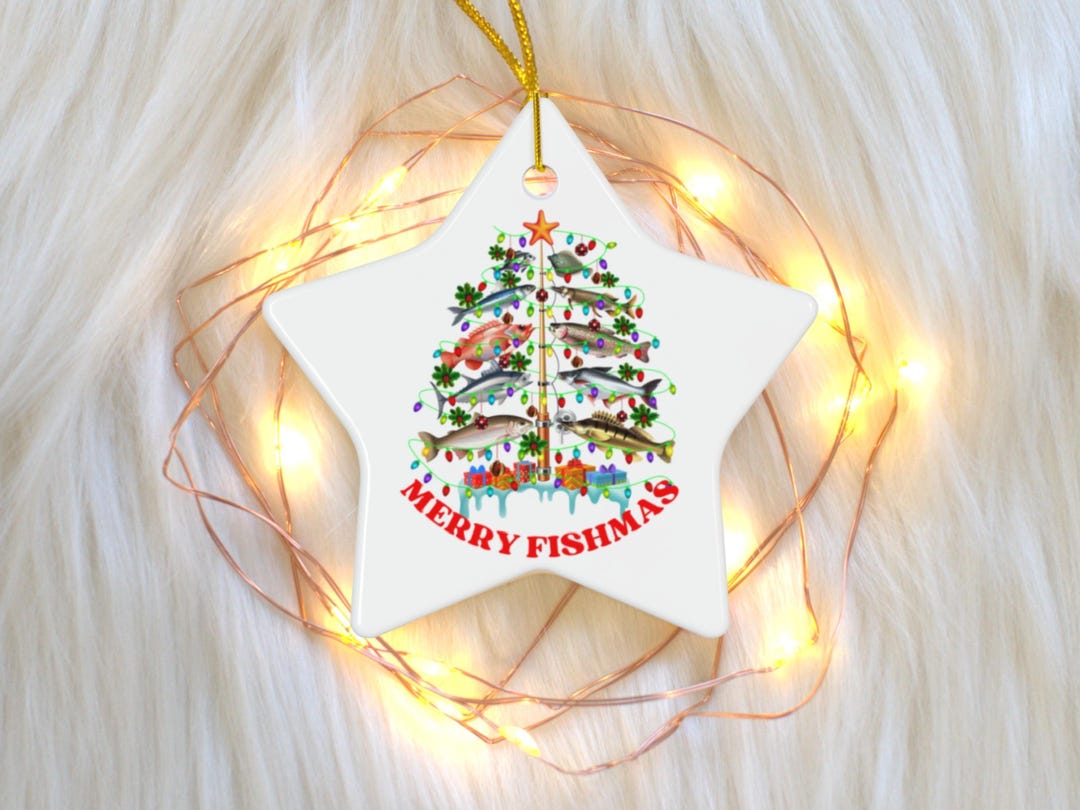 Merry Fishmas Fish Christmas Tree Ornament, Fisherman Funny Fishing ...