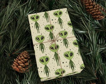 Alien Wrapping Paper, Alien Gift Wrap For Funny Outer Space Themed Galaxy Birthday Party, Ufo Lover Gift Wrap, Christmas Wrapping Paper Roll