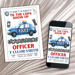 Police Graduation Invitation, Police Academy Digital Graduation Invite, Cop Sheriff Officer Graduate Police Grad Retirement Party Invitation