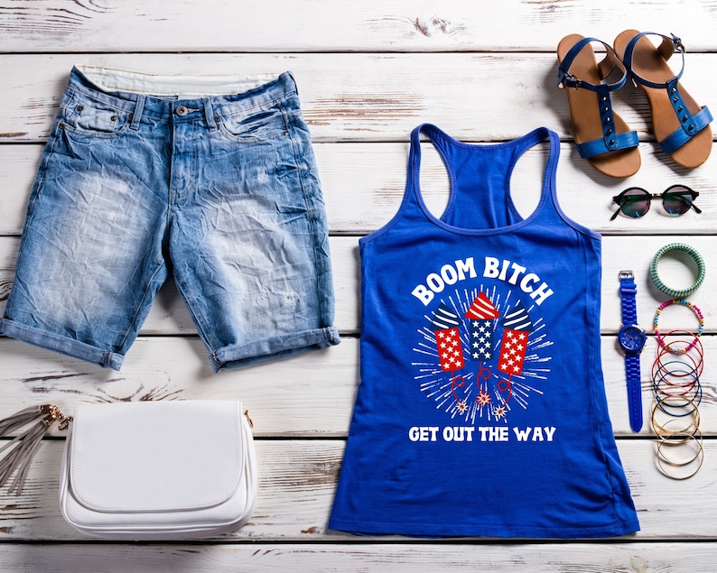 4. Juli Tank Top Shirt für Frauen, 4. Juli Tank Tops, lustige Tank Tops für Frauen, 4. Juli Tank Tops, Boom Bitch Bild 1