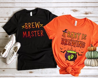 Halloween Pregnancy Shirt, Pregnant Halloween Couples Costume, Baby Is Brewing Fall Reveal Announcement, Expecting Mom, Mommy To Be Tshirt