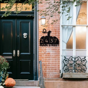 Personalized Halloween Metal Address Sign, Pumpkin Metal Sign, Outdoor Porch Halloween Decoration, House Number Sign, Spooky Fall Home Decor
