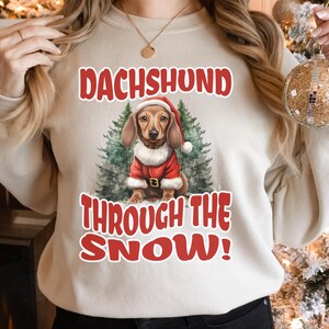 Dachshund Christmas Sweater, Doxie Mama Sweatshirt, Xmas Holiday Dog Mom Gift, Wiener Weenie Sausage Dog Mama Dad Gift, Doxie Greetings