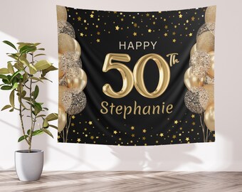 Personalized 50th Birthday Welcome Sign, 50th Birthday Decoration, Turning 50 Year Old Bday Decor 1975 Photo Backdrop Tapestry For Men Women