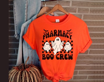 Pharmacy Halloween Shirt, Spooky Pharmacy Boo Crew Halloween Shirt For Fall, Pharmacist Technician Pharmacy Tech CPhT Ghost Tshirt Men Women