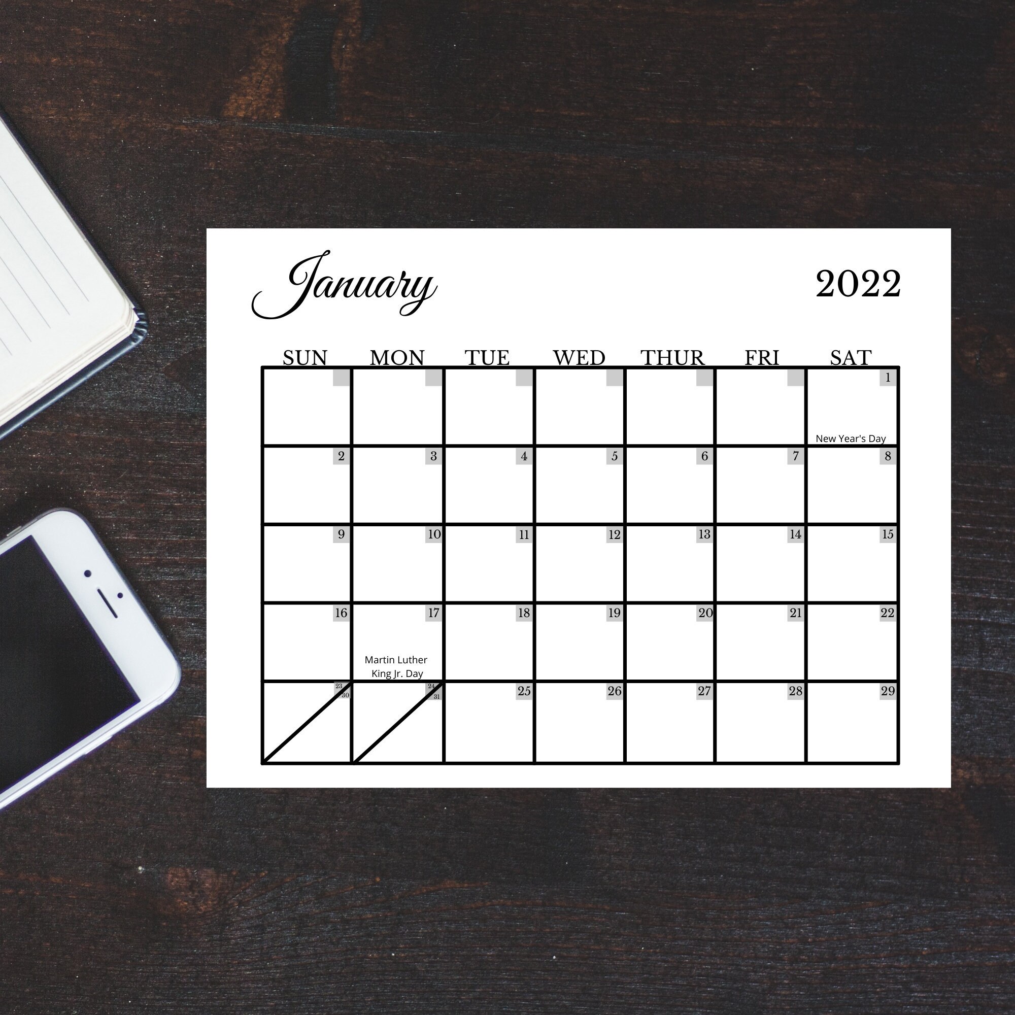 printable calendar 2022 2022 printable calendar with etsy