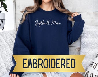 Softball Mom Embroidered Sweatshirt, Softball Mama Sweatshirt Embroidery, Game Day Outfit Gift For Mom