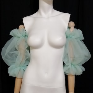 Ruffle sheer removable sleeves from crinkled organza. Tulle detachable sleeves. Wedding puff sleeve. Separately sleeves-balloons