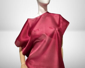 Cherry Belted Blouse made of translucent flowing organza. Transparent sleeveless shirt. Sheer Elegant woman's top. Special cover up