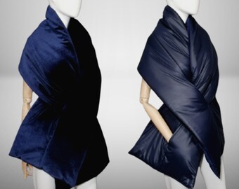 Capa de dos caras sobre los hombros con dos bolsillos a ambos lados. Bufanda grande acolchada para mujer de 38 x 203 cm. Chal acolchado. Chaqueta acolchada.