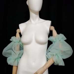 Ruffle sheer removable sleeves from crinkled organza. Tulle detachable sleeves. Wedding puff sleeves. Separately sleeves-balloons