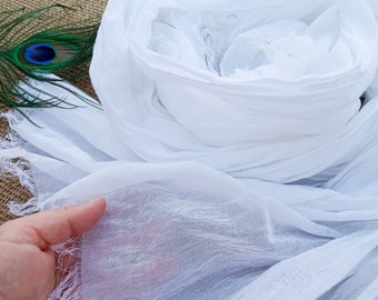 Spring white natural cotton gauze scarf 70 x 31 inch. Wide long transparent super soft shawl