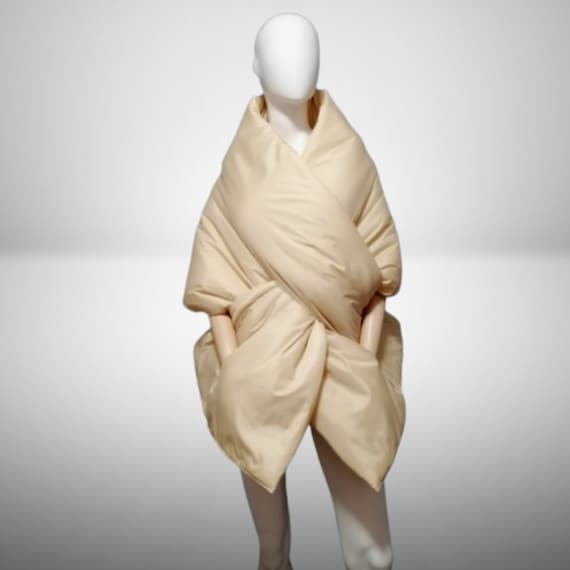 Cape Around Shoulders Wrap with 2 pockets 20x80 in. Woman's Large Puffer Shawl-Vest. Quilted blanket cloak. Warm winter puffer jacket.