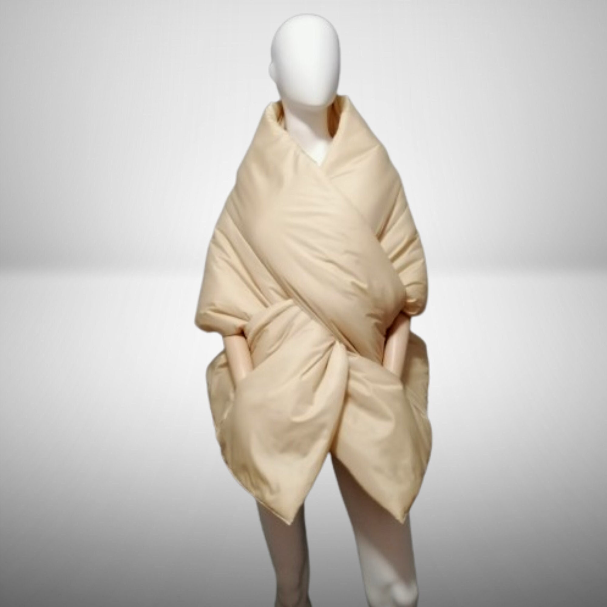 Cape Around Shoulders Wrap with 2 pockets 20x80 in. Woman's Large Puffer Shawl-Vest. Quilted blanket cloak. Warm winter puffer jacket.