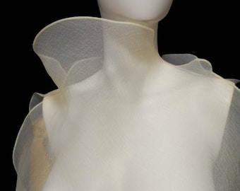 Custom order for Arianne: Belted Bias cut Blouse made of crinkled organza champagne color. Transparent sleeveless shirt. Elegant woman's top