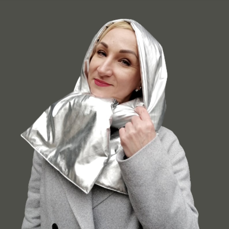 For Janice. Pink Metallic Foil Fabric Warm Hooded Scarf, Women's