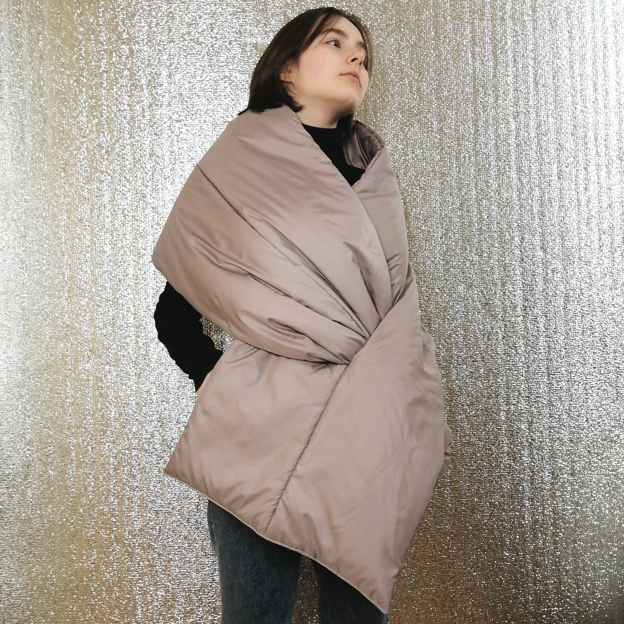 Long Wide Scarf Puffer With 2 Pockets. Cape Around Shoulders Wrap ...