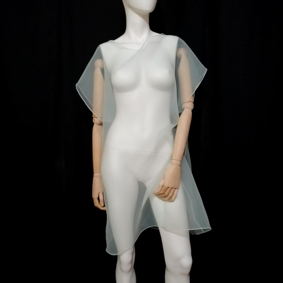 Transparent Dress. Elegant Tulle Tunic. Woman Sheer Clothing