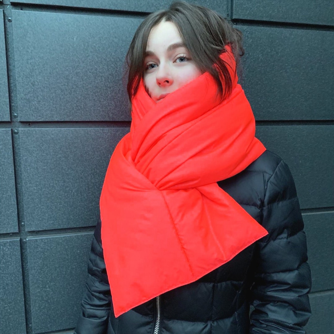 Buy Orange Neon Puffer Scarf, Winter Puffer Scarf, Waterproof Scarf, Puffy  Quilted Scarf, Down Blanket Shawl Online in India