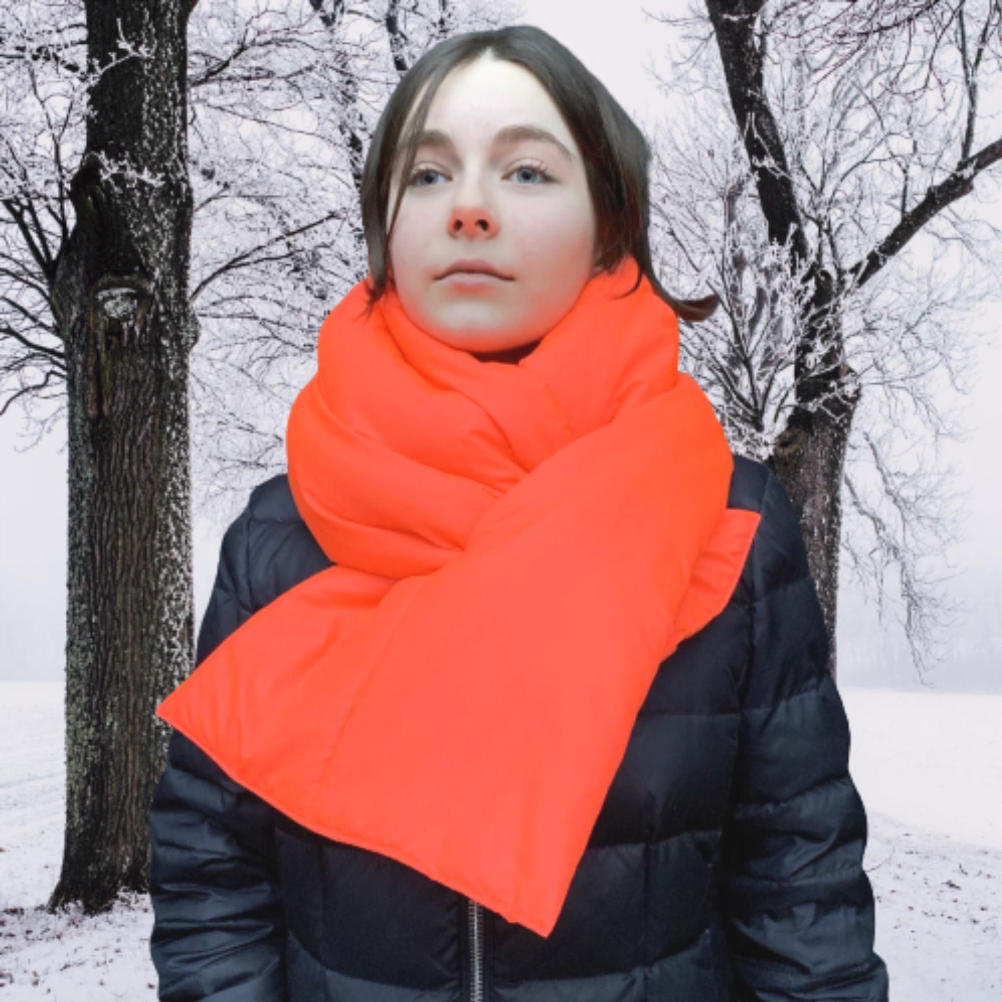 Puffer Scarf Neon Orange, Winter Puffer Scarf, Waterproof Puffer Scarf Neon Orange, Winter Puffer Scarf, Waterproof