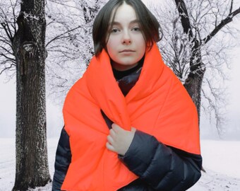 Puffer Scarf Neon Orange, Winter Puffer Scarf, Waterproof