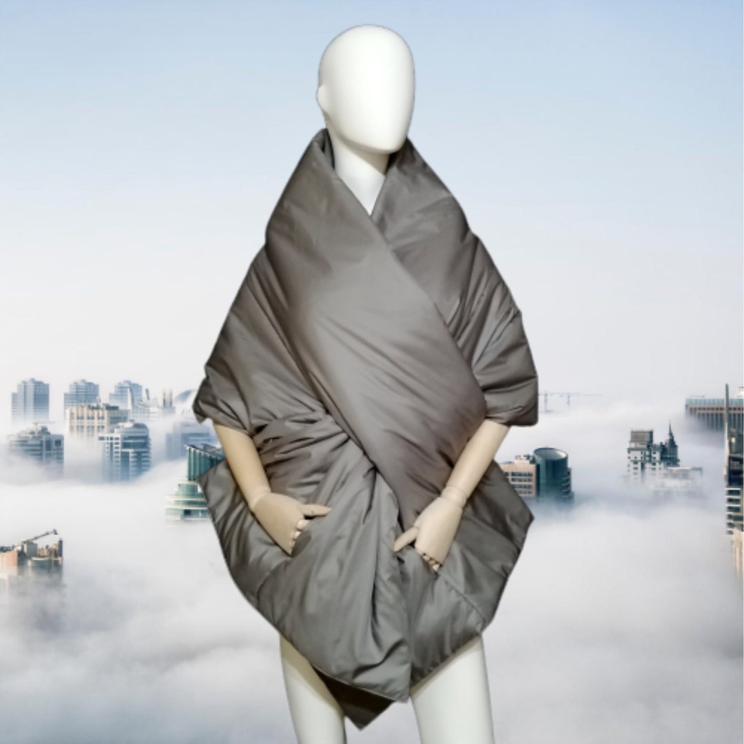 Long Wide Scarf Puffer With 2 Pocket. Cape Around Shoulders Wrap