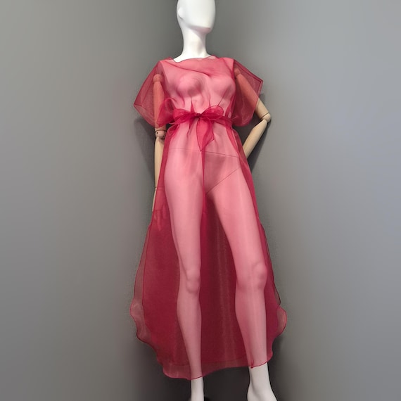 Sheer Organza Overlay Dress: Red Cherry Belted Tunic, Romantic Style - Etsy