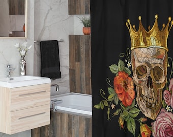 Goth Bathroom Shower Curtain, Romantic Goth Room Decor, Black Skull Shower Curtain, Masculine Bathroom Curtain, Goth Gift, Whimsigoth Decor