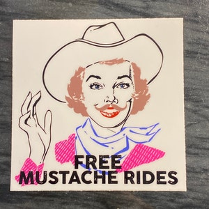 Funny Lesbian Sticker, Free Mustache Rides, Lesbian Laptop Decal, LGBTQ Sticker, Cowgirl Sticker, Waterproof Water Bottle Decal, Car Sticker