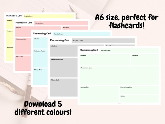 Pharmacology/drugs Flashcard Template for - Etsy