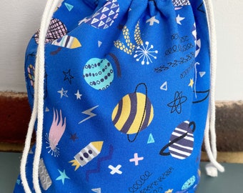 Space Drawstring Bag | Reusable Gift Bag | Reusable Wrapping Paper | Drawstring Bag | Party Bag| Children's Bag