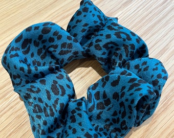 Teal animal print scrunchie | Silk scrunchie |  Women's scrunchie | Stocking filler for her | Hair accessories