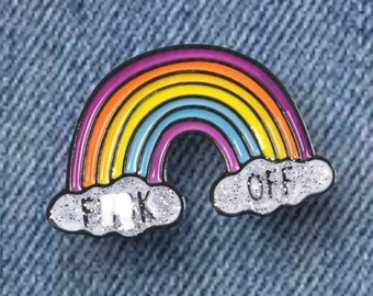 Rainbow and Glitter Clouds F*** Off Enamel Pin Brooch for Jacket Bag Purse