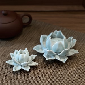 Hand Crafted White Lotus Flower Porcelain Incense Holder, Tea Table Decor - Small and Large Sizes, Gift Package available