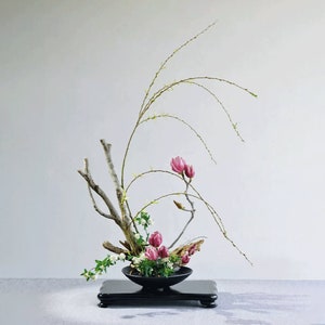 FLOWER BOWL VASE, Ikebana Flower Bowl, Dried Flower Arrangement