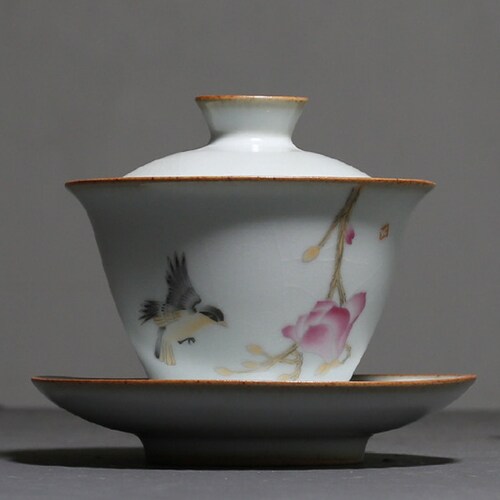 Hand Painted Ceramic Gaiwan Tea Set magpie and Magnolia Etsy