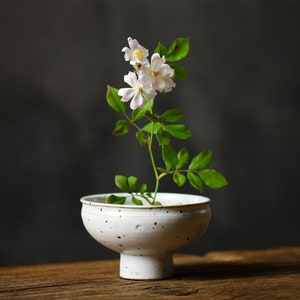 Handmade Ceramic Ikebana Vase/ Snack Plate in White and Black/Kenzan Flower Frog Included