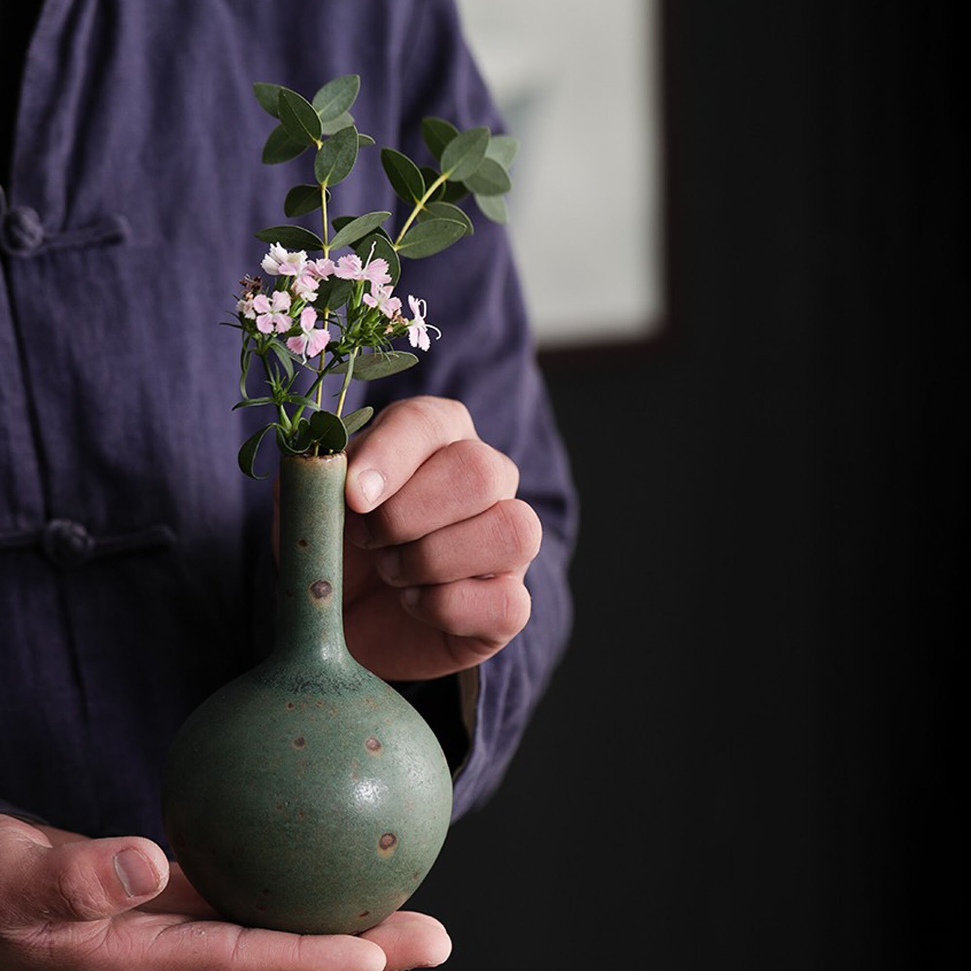 Handmade Boat Shape Ceramic Ikebana Vase/japanese Flower Arrangement/kenzan  Flower Frog Included 