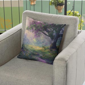 Grillig vierkant lentekussen tuin - gezellig interieur, bloemen sierkussen, op de natuur geïnspireerd kussen, slaapkameraccent, cadeau voor natuurliefhebber