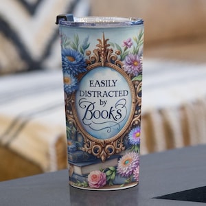 Bookworm Tumbler 20oz, Book Lover Gift, Reading Tumbler, Librarian Mug, Gift for Reader, Book Club, Easily Distracted By Books