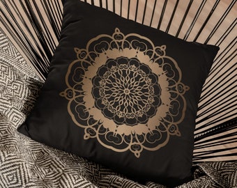 Mandala Ornament Design- Spun Polyester Square Pillow, Spiritual, Geometric, Abstract Circular 14x14" & 18x18"