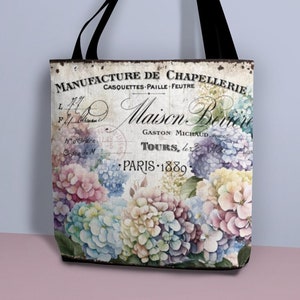 Borsa tote vintage francese - borsa ortensia, pubblicità di Parigi 1889, segno vecchio stile, borsa della spesa, borsa da viaggio