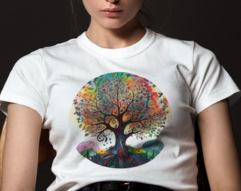 Tree Of Life - Unisex korte mouw T-shirt, de heilige boom, aquarellen, natuurliefhebber shirt, bos shirt
