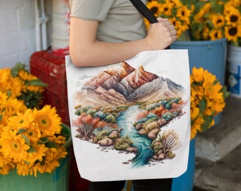 Nature Tote Bag - Mountain Landscape, Aesthetic Gift, Multi Purpose, Travel Tote, Grocery Bag, Wanderlust, Wilderness Bag