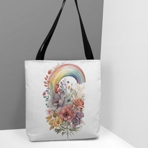 Floral Rainbow - Tote Bag, Wildflowers, Boho Flower Bouquet, Travel Tote, Grocery Bag, Multi Purpose